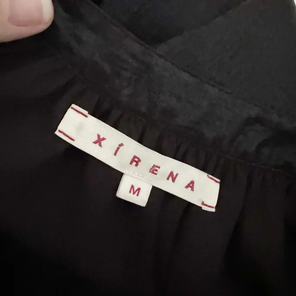 XIRENA Farrah Poplin Split Neck Top Shimmer Black Medium M - Picture 7 of 8